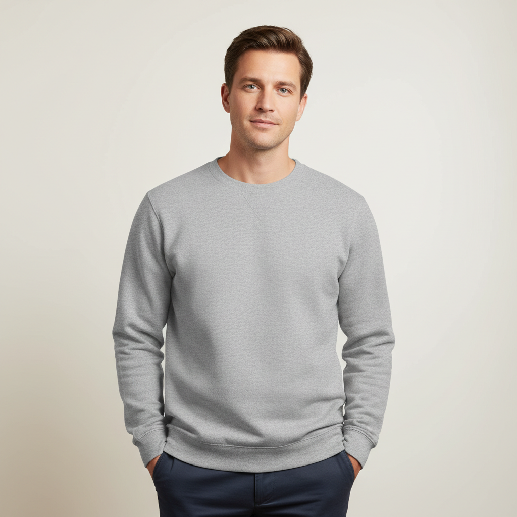 Adult in blank basic crewneck sweatshirt