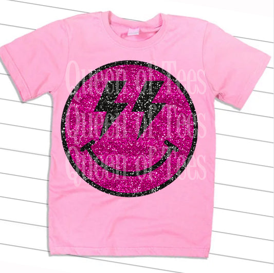 Faux Glitter Pink Smiley DTF Print